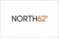 Bilden visar texten "north62°" med en stiliserad gradsymbol, vilket tyder på att det är ett varumärke eller företagslogotyp.